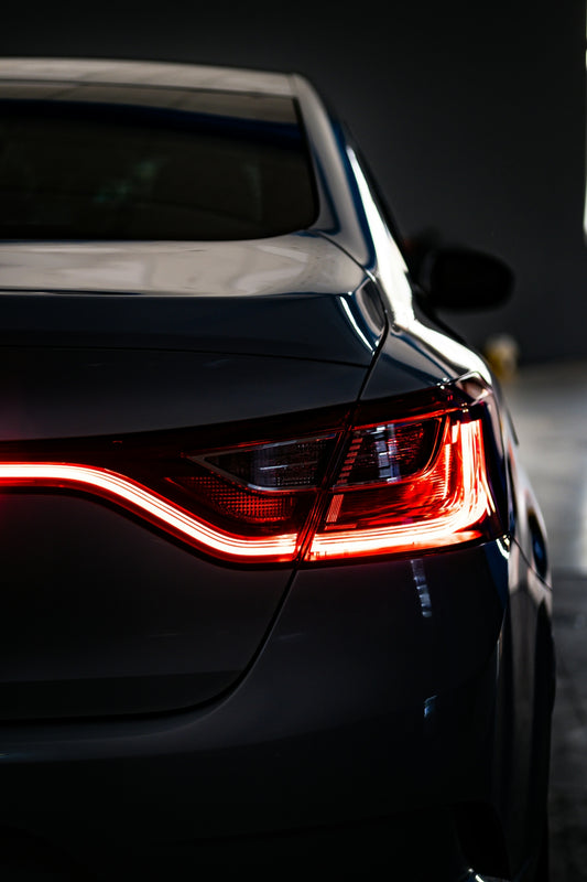 a close up of a car's tail light