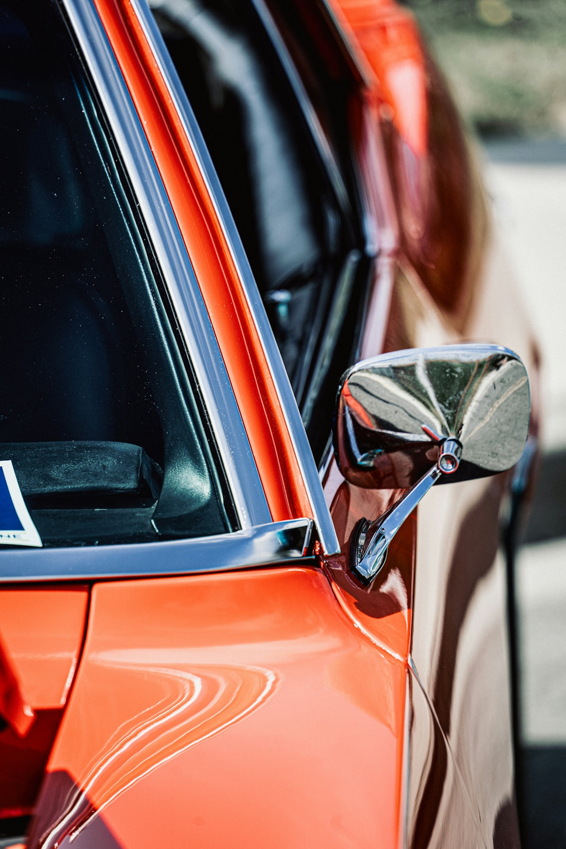 A close up of the side mirror of a car