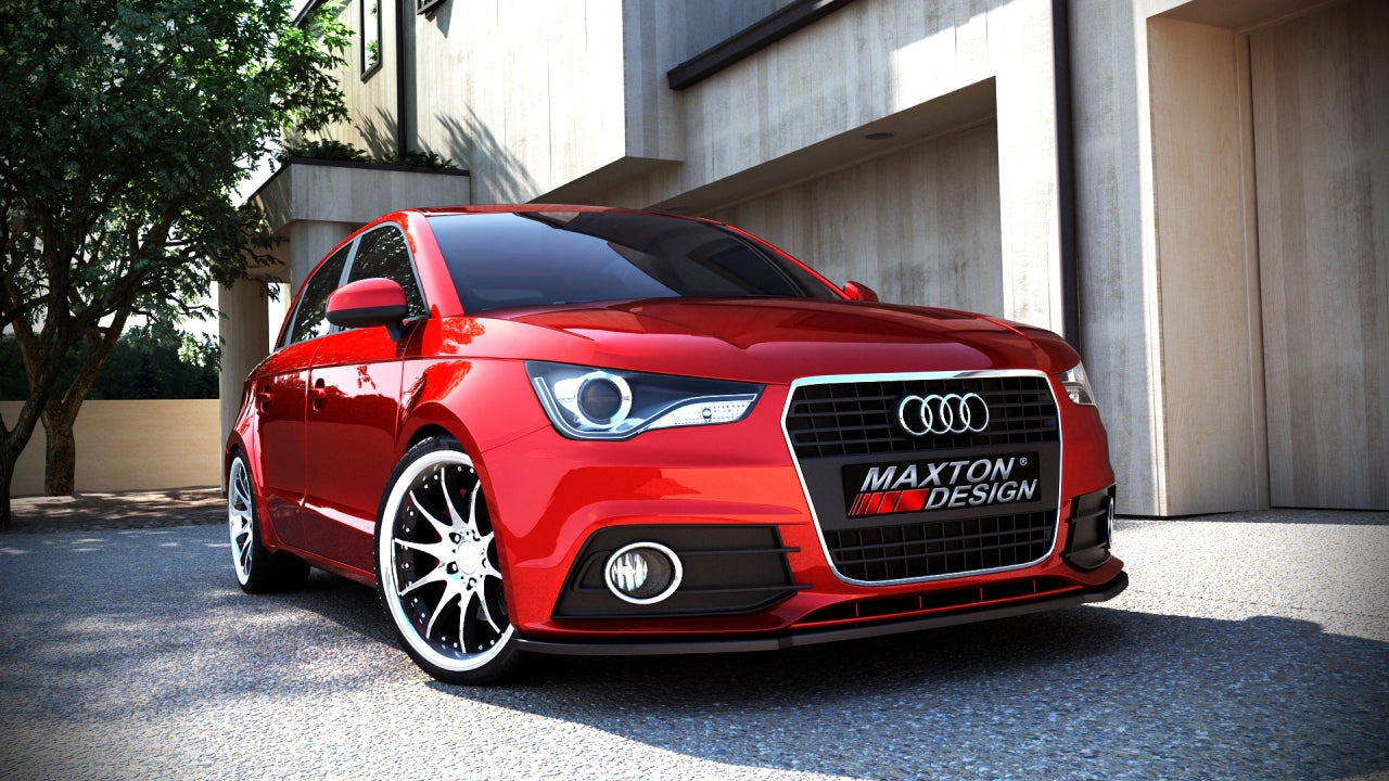 Red Audi A1 with Maxton Design front bumper in an urban setting